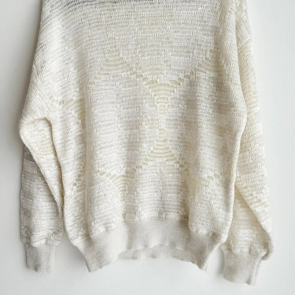 White Crew Neck Sweater with Ribbed Cuffs - Picture 2 of 8